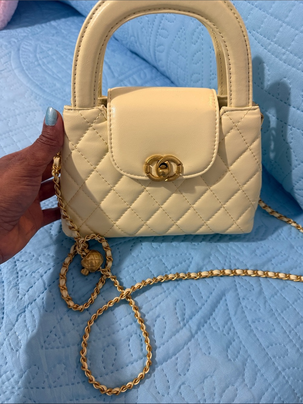 Quilted light yellow Top-Handle Crossbody Bag with Gold Chain